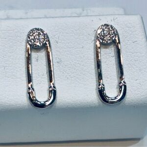 14k Solid Yellow Gold x Pavé Diamond Safety Pin Stud Earrings Holiday Gift!